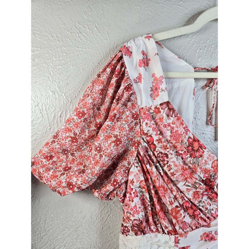 Arula Floral Lace Tiered Dress Size 1X Puff Sleeve Patchwork Cottagecore Boho - Picture 6 of 10
